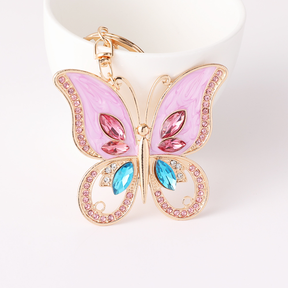 Luxury Bags Wholesale - Moda Pembe Kelebek Lüks Glitter Anahtarlıklar