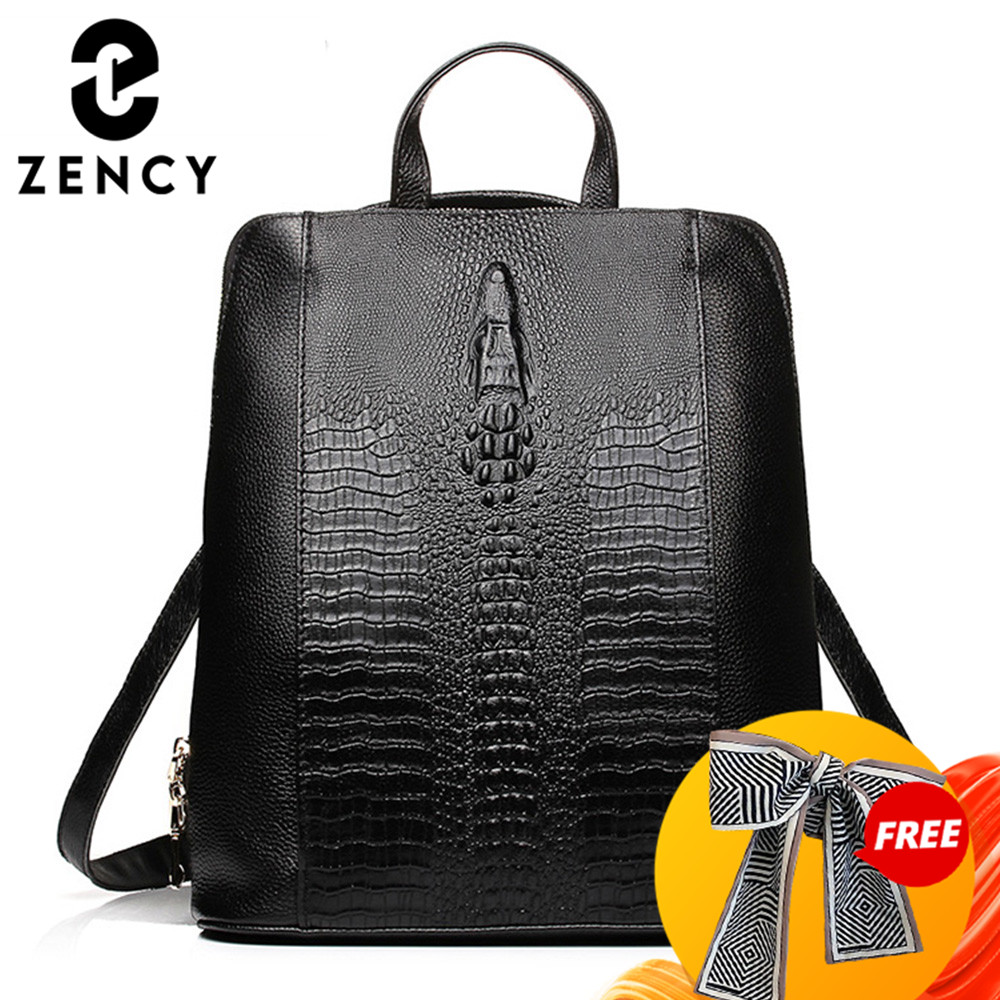 Genuine Leather Backpack - Zency Kadın Timsah Derisi Sırt Çantası